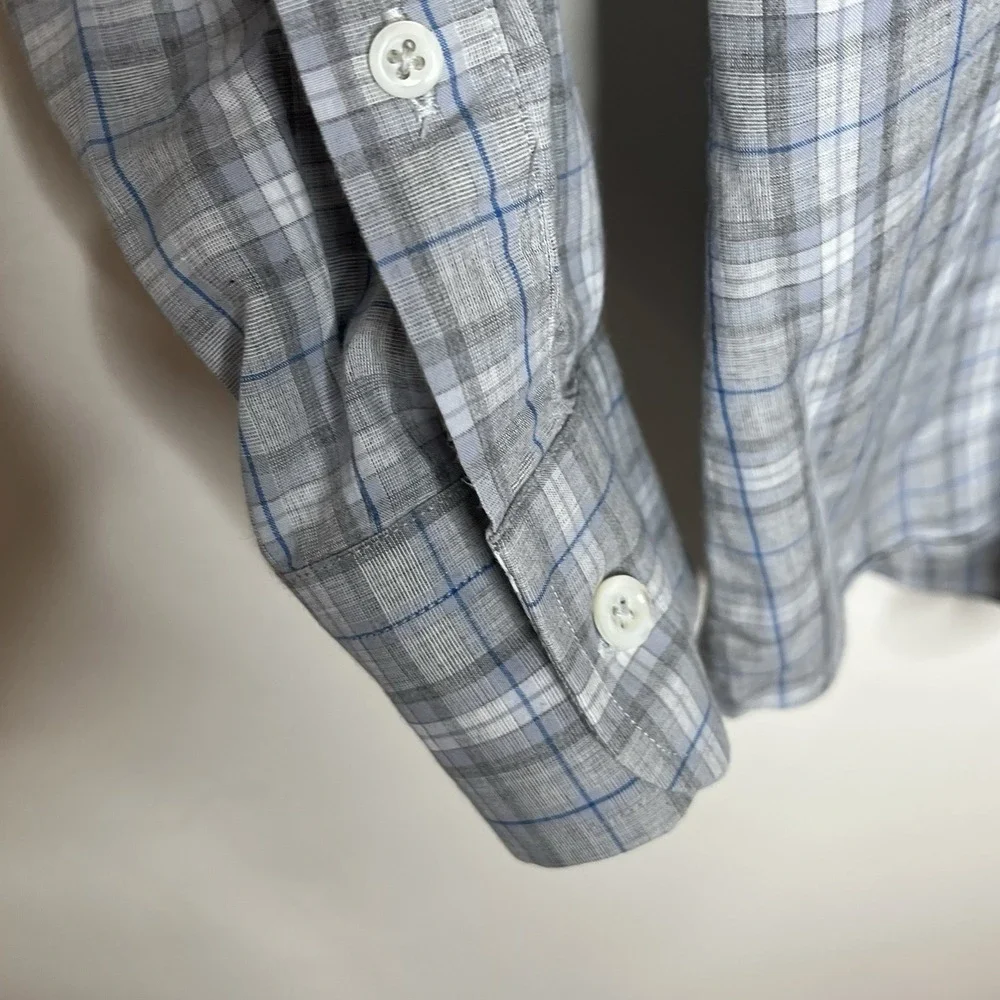 Billy Reid Standard Fit Plaid Button Up Shirt Gray Blue Mens Size XL Cotton